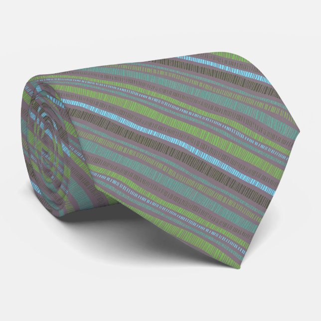 Modern Neck Tie in Brown and Green Stripes (Rolled)