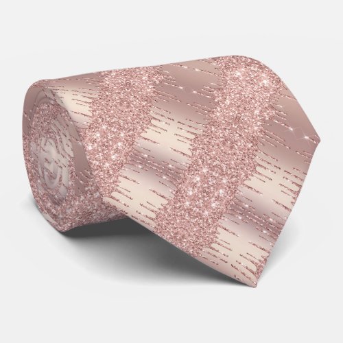 Modern Neck Tie Rose Gold Blush Glitter Drips