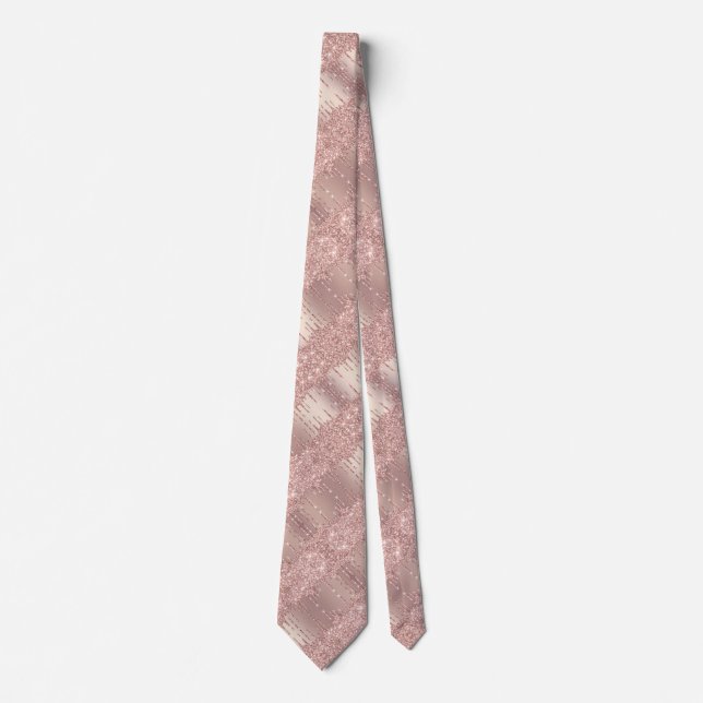 Modern Neck Tie  - Rose Gold Blush Glitter Drips (Front)