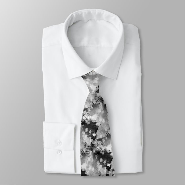 Modern Neck Tie With Black Gray White Retro Art (Tied)