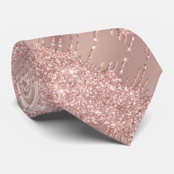 Modern Neck Tie With Rose Gold Blush Glitter Drips by Migned at Zazzle