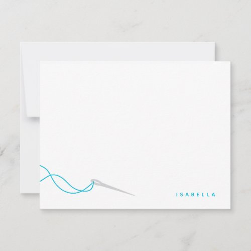 Modern Needle and Thread In Aqua Sewing Note Card