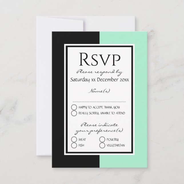 Modern Neo Mint Black Personalized WEDDING RSVP Card (Front)