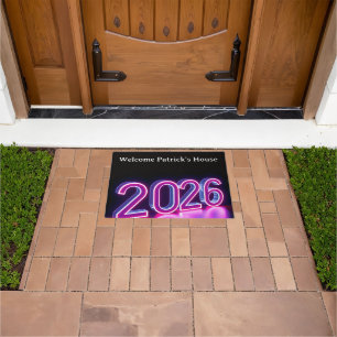 Modern Neon 2026 Happy New Year Welcome Doormat