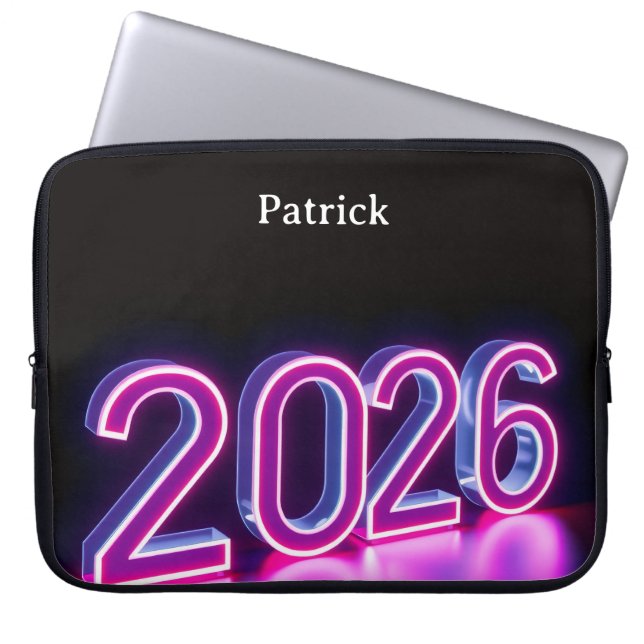 Modern Neon 2026 Happy New Year Welcome Laptop Sleeve (Front)