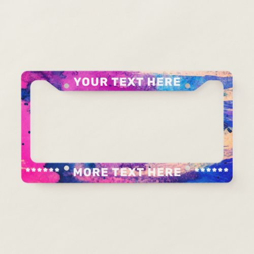 Modern Neon Abstract Watercolor Cars Slogan Auto License Plate Frame