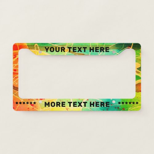 Modern Neon Abstract Watercolor Cars Slogan Auto   License Plate Frame