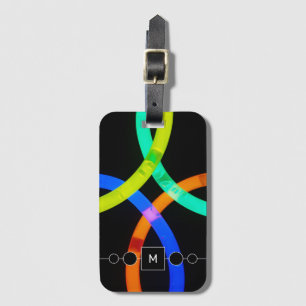 Modern Neon and Black Monogram Distinctive Luggage Tag