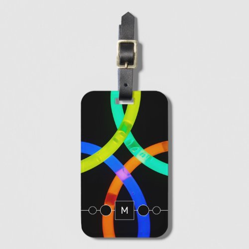 Modern Neon and Black Monogram  Distinctive Luggage Tag