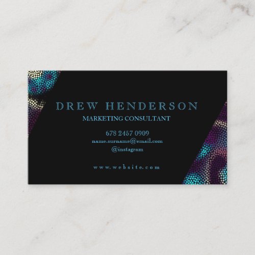 Modern Neon Art Black and Blue Professional Business Card