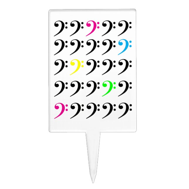 Modern Neon Bass Clef Pattern Cake Topper (Front)