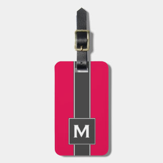Modern Neon & Black Striped Personalized Monogram Luggage Tag