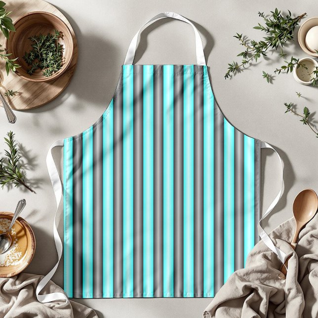 Modern Neon Blue and Black 3D Metal Effect Stripes Apron (Creator Uploaded)