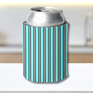 Modern Neon Blue and Black 3D Metal Effect Stripes Can Cooler