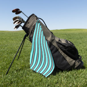 Modern Neon Blue and Black 3D Metal Effect Stripes Golf Towel