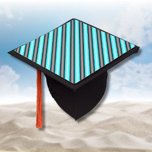 Modern Neon Blue and Black 3D Metal Effect Stripes Graduation Cap Topper