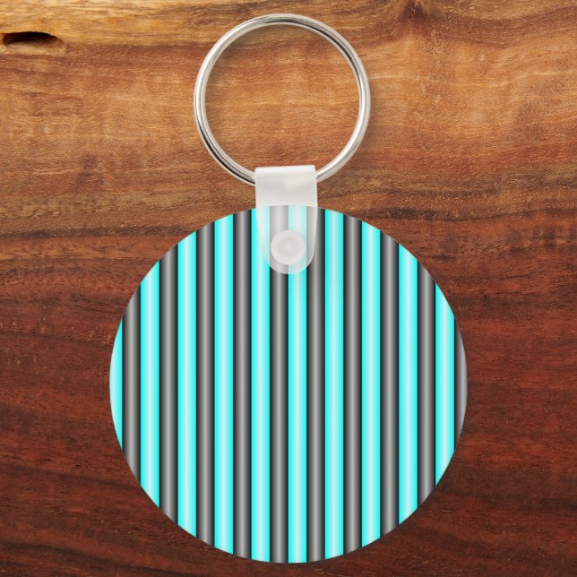 Modern Neon Blue and Black 3D Metal Effect Stripes Keychain (Front)