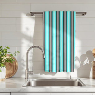 Modern Neon Blue and Black 3D Metal Effect Stripes Kitchen Towel