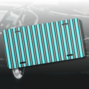 Modern Neon Blue and Black 3D Metal Effect Stripes License Plate