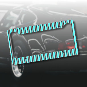 Modern Neon Blue and Black 3D Metal Effect Stripes License Plate Frame