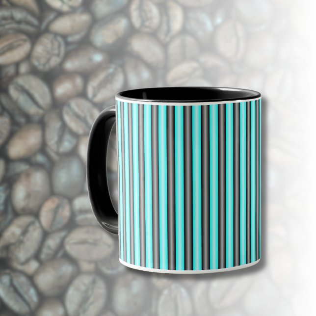 Modern Neon Blue and Black 3D Metal Effect Stripes Mug (Creator Uploaded)