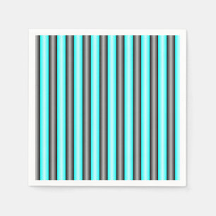 Modern Neon Blue and Black 3D Metal Effect Stripes Napkins
