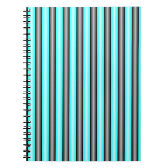 Modern Neon Blue and Black 3D Metal Effect Stripes Notebook (Front)