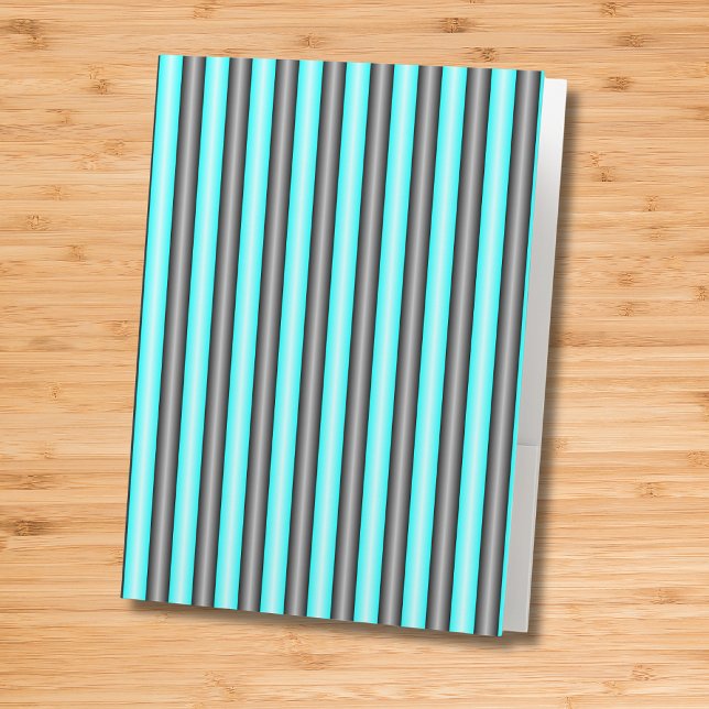 Modern Neon Blue and Black 3D Metal Effect Stripes Pocket Folder (Creator Uploaded)