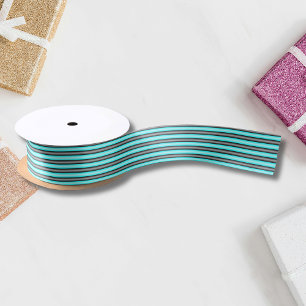 Modern Neon Blue and Black 3D Metal Effect Stripes Satin Ribbon