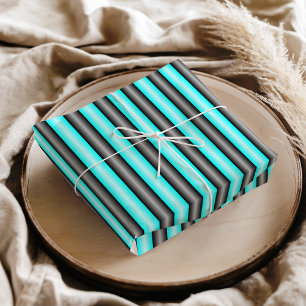 Modern Neon Blue and Black 3D Metal Effect Stripes Tissue Paper