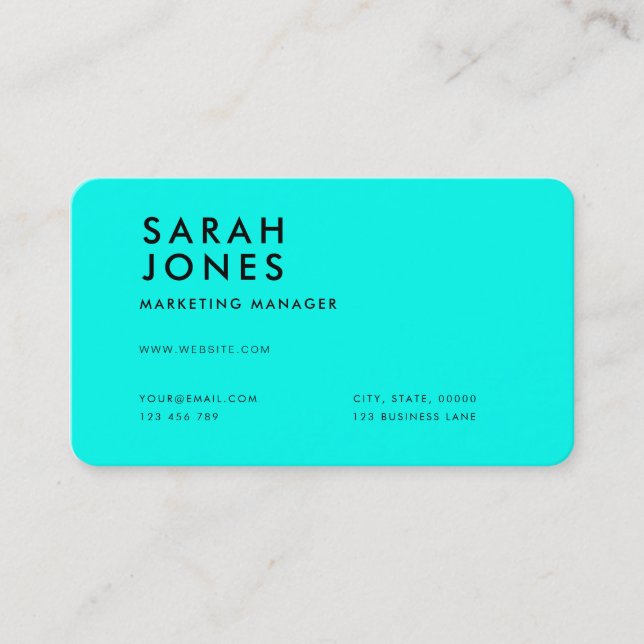 Modern Neon Blue Color Business Card (Front)