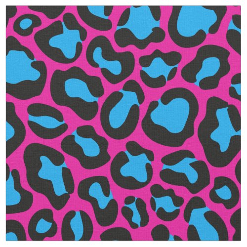 Modern Neon Blue Pink Black Leopard Pattern Fabric