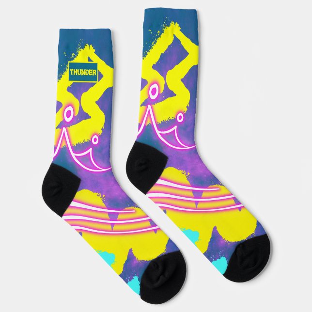 Modern Neon Blue Yellow Graffiti  Socks (Right)