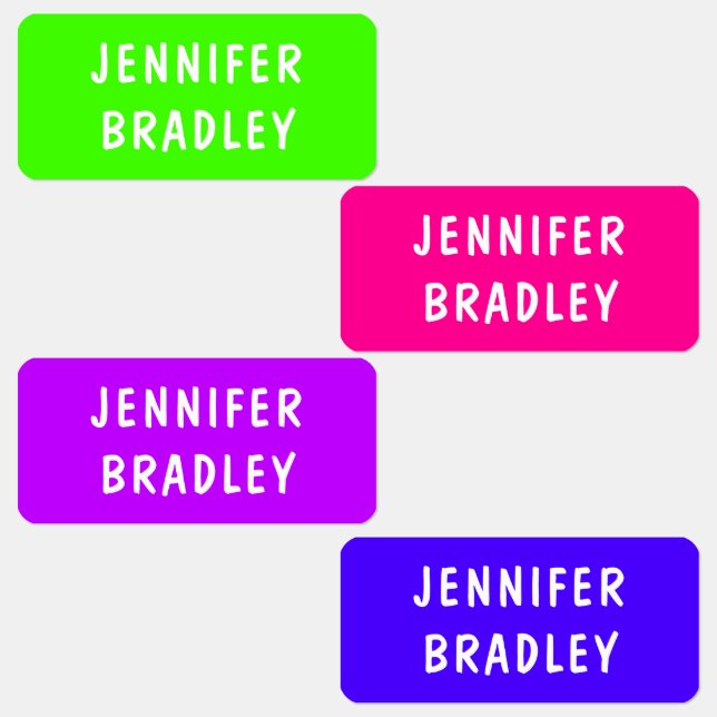 Modern Neon Boy Girl Custom Personalized Name Labels (Group)