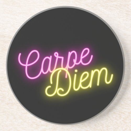 Modern Neon Carpe Diem Word Art  Coaster