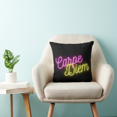 Modern Neon Carpe Diem Word Art   Throw Pillow