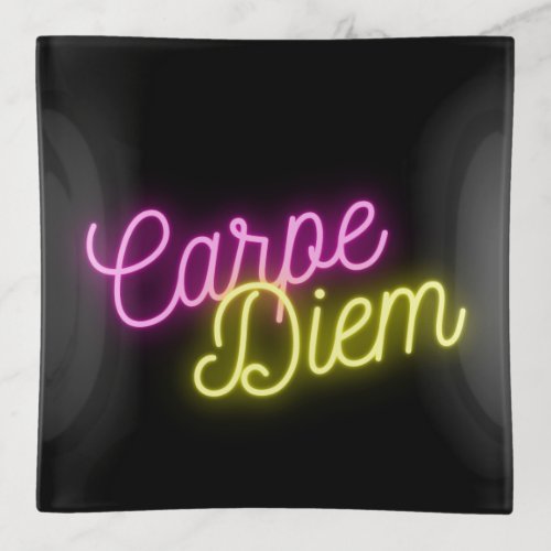 Modern Neon Carpe Diem Word Art  Trinket Tray