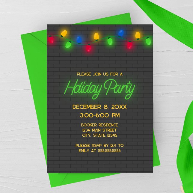 Modern Neon Christmas Lights Holiday Party  Invitation (Creator Uploaded)
