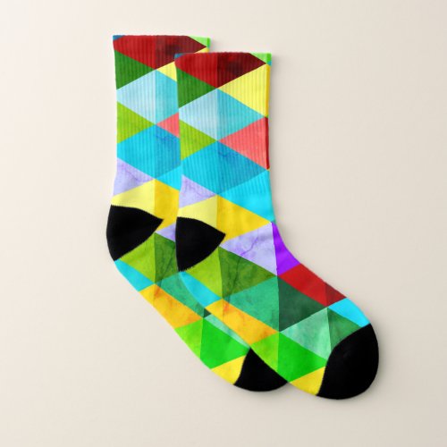 Modern neon colorful triangles geometry pattern socks