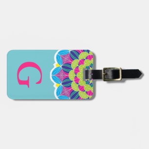 Modern Neon Colors Bright Mandala & Initial Letter Luggage Tag
