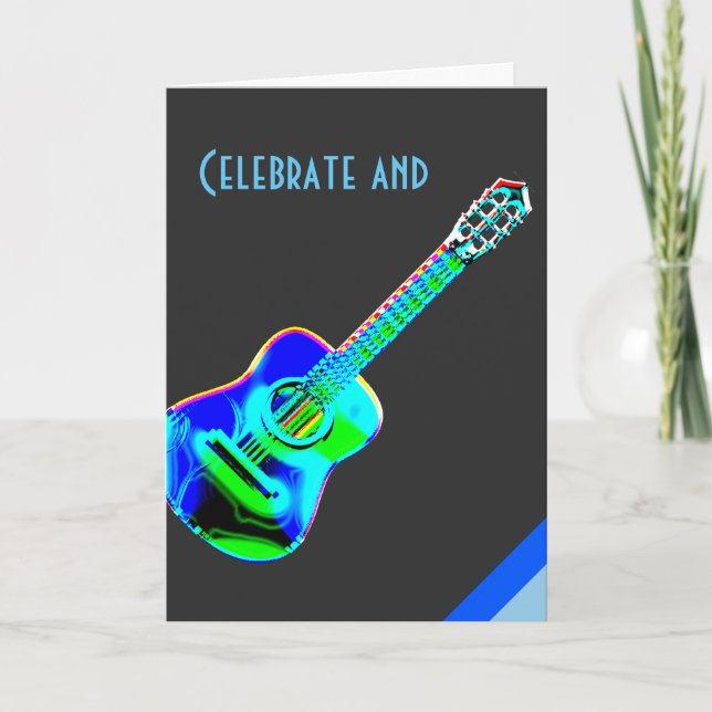 Modern Neon Colors Guitar Music Birthday Card (Front)