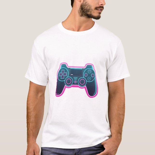 Modern Neon Gaming Controller White Cotton T-Shirt (Front)