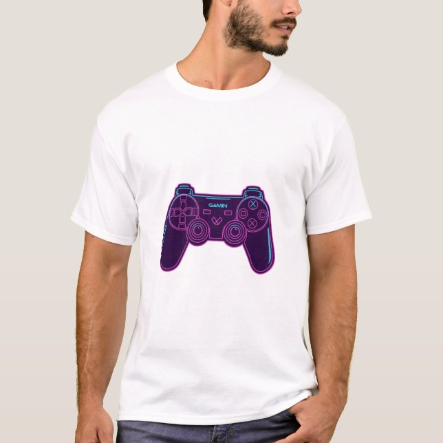 Modern Neon Gaming Controller White Cotton T-Shirt (Front)