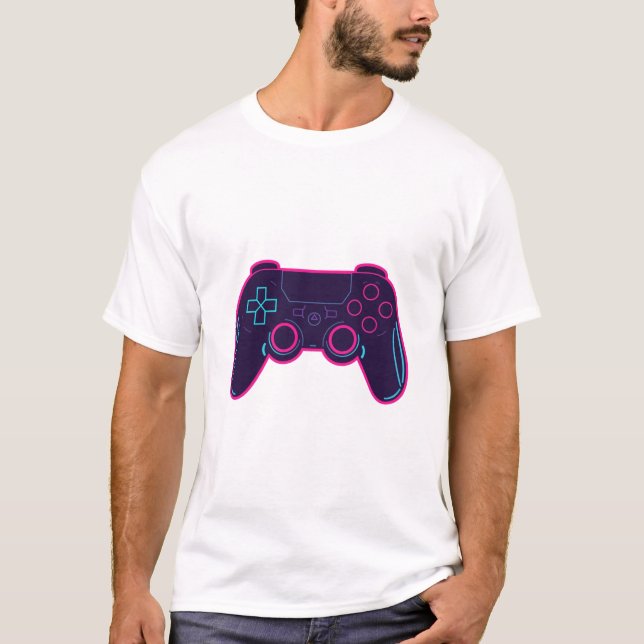 Modern Neon Gaming Controller White Cotton T-Shirt (Front)