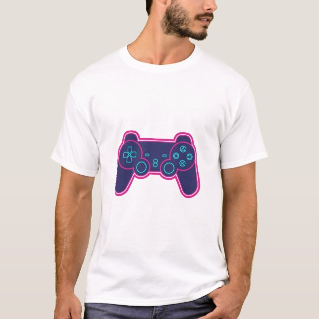 Modern Neon Gaming Controller White Cotton T-Shirt (Front)
