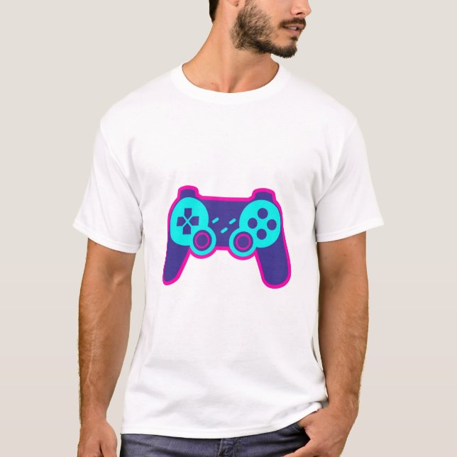 Modern Neon Gaming Controller White Cotton T-Shirt (Front)