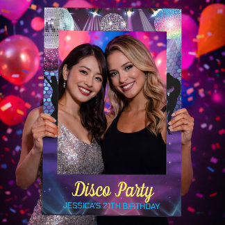 Modern Neon Glow Disco Dance Birthday Party  Selfie Frame