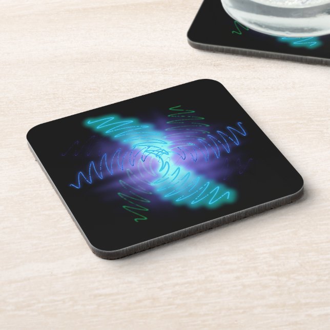 Modern Neon Glowing Sound Waves Drink Coaster (Left Side)