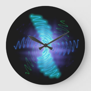 Modern Neon Glowing Sound Waves Large Clock