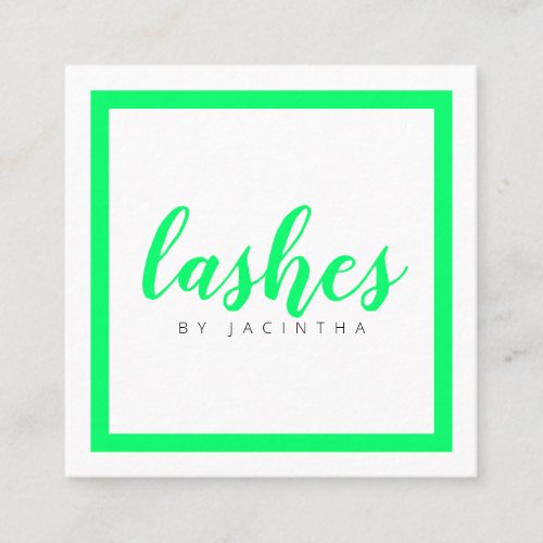 Modern Neon Green Beauty Lashes Aesthetician Squar Square Business Card